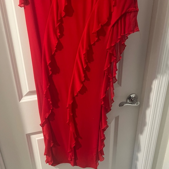 Bandeau Ruffle Detail Maxi Dress in Red - Picture 5 of 9